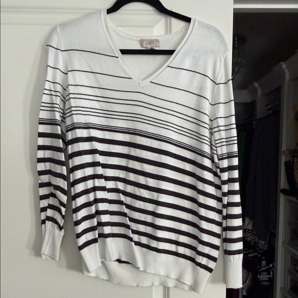 LOFT Cream Knit v-neck Sweater